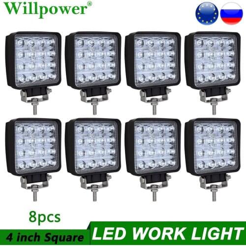 8pcs SUV Car Roof Rack 48W 4 inch Spotlight LED Work Light ATV UTV Offroad 4WD 4x4 Truck Pickup Bumper Flood Driving Fog Lights
