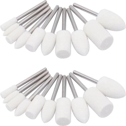 ABSF 20Pcs Wool Felt Mounted Mandrel Polishing Buffing Wheels Grinding Bits Grinder Head Polish Watch Jewelry Rotary Tool Access