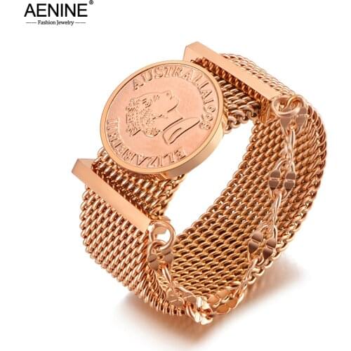 AENINE Trendy Titanium Stainless Steel Queen Elizabeth Avatar Ring CZ Crystal Wedding Ring Jewelry For Women Anillos AR20049