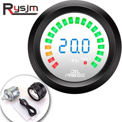 Car Auto 12V 52mm 2" Universal Oil Press Gauge + oil pressure sensor Oil Pressure Voltmeter Meter LED motorcycle parts china