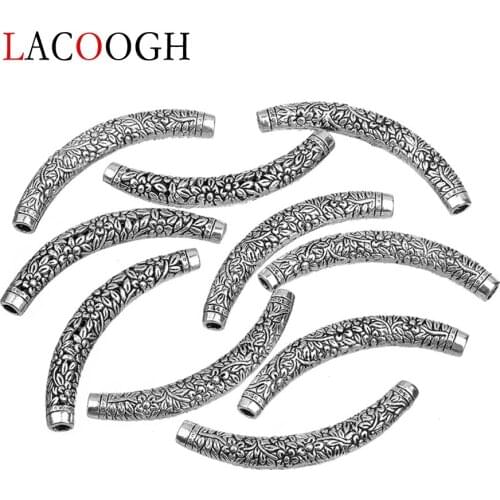 10pcs Antique Silver Color Filigree Carve Curve Tube Charms Beads Connector Fit European Necklace Bracelet DIY Jewelry Making