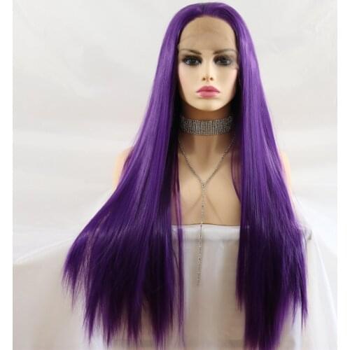 Long Straight Synthetic Lace Front Wigs Heat Resistant Purple Wig Natural Hair Cosplay Wig For Women 180 Density 22-24 inch