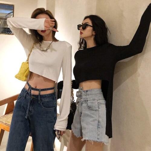 T-shirt Autumn Thin Long Sleeve Sexy T Tee Shirt Femme Tops Tshirt Women TshirtsDesign Sense Short Navel Exposed Slim Clothes