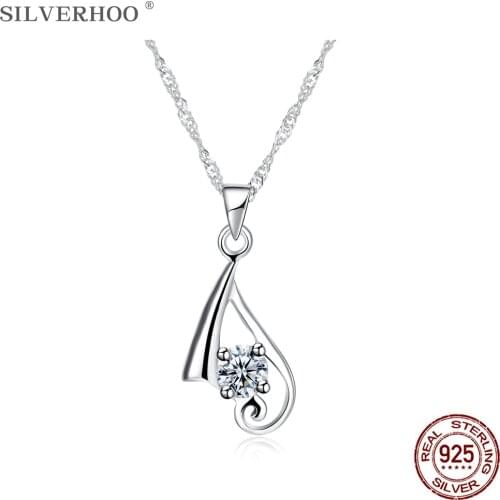 SILVERHOO Irregular Pendant Necklaces Women 100% 925 Sterling Silver Luxury Cubic Zirconia Necklace Charms Trendy Jewelry Gift