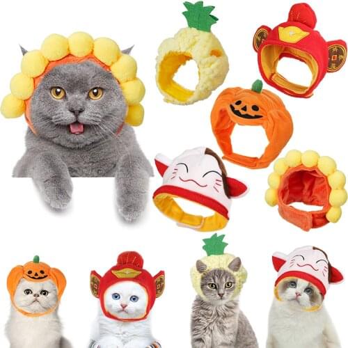 Halloween Cute Pet Hat Cat Dog Cap with Cute Shape Sunflower Pineapple Pumpkin God of Wealth Fortune Cat Hat Party Costume