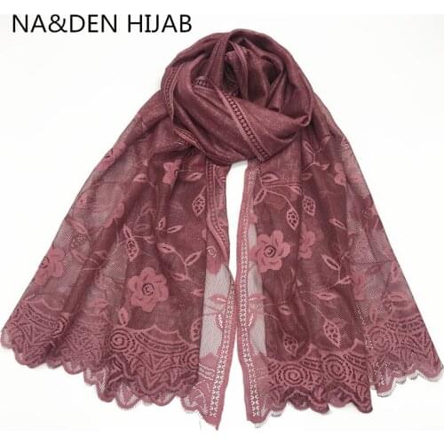 Hi-Q solid plain lace flower pattern women scarves Muslim hijabs shawls bandana foulard femme wraps 10pcs/lot fast shipping