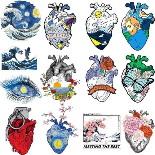 Van Gogh Heart Oil Painting Butterfly Transfer For Clothing Iron On Wave Transfers For Clothes Applique Stickers For DIY T-shirt