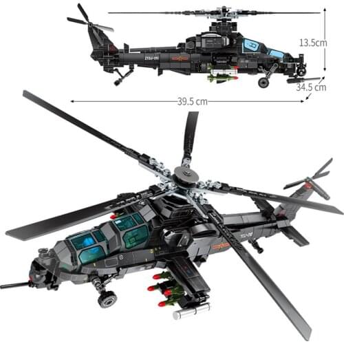 704Pcs High-Tech Military Land Force Armed Z-10 Attack Helicopter Model Building Blocks Kit Bricks Educational Toys for Children