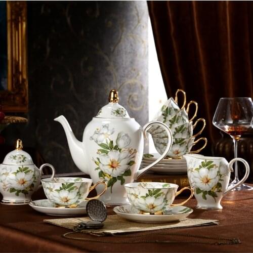 Bone China 21pcs Tea Set Coffeeware Pasrotal Coffee Cups And Saucers Creative Porcelain Tableware For Home Office Milk Sugar Pot