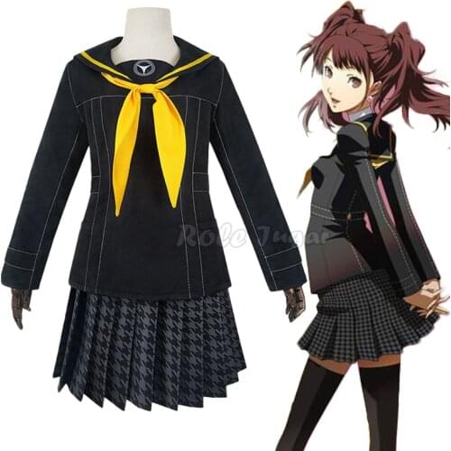 School Uniform Rise Kujikawa Suit Anime Persona 4 Cosplay Kujikawa Rise Costume Yellow Theme Top SKirt Tie Socks Halloween