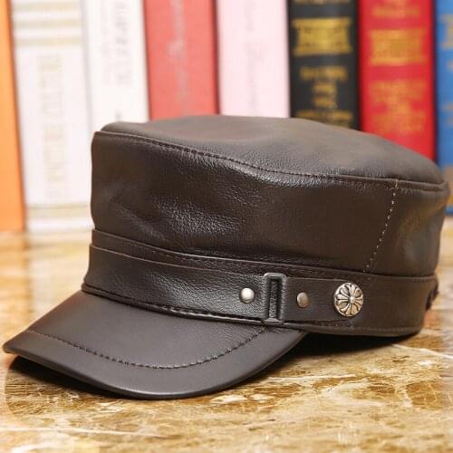 Leather Hat Mens Womens Casual Fashion Cowhide Flat Top Visor Cap Youth Lady Male Outdoor Warm Autumn Winter Visors Hats H7013