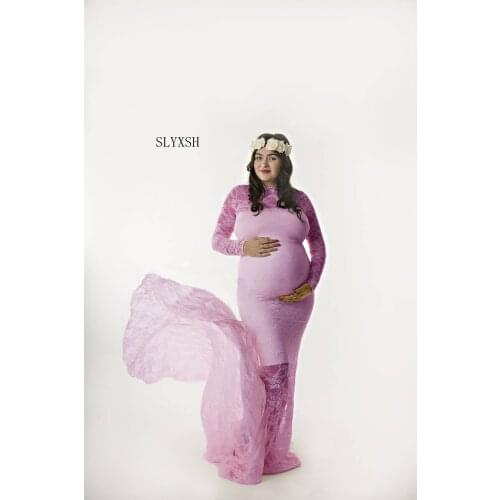 Lace Maternity Dresses For Photo Shoot Sexy Pregnant Dresses Maternity Gown shoulders Pregnancy dress Photography Props