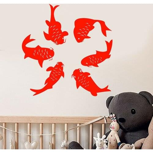 Lucky Koi Wall Decal Cartoon Fish Sea Style Kids Bedroom Bathroom Home Decor Animals Wallpaper Door Window Vinyl Stickers E600