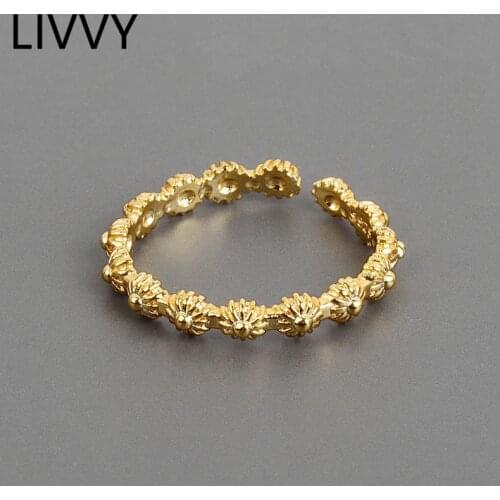 LIVVY Minimalist Silver Color Rings for Women flower Round Open Geometric Wedding Fashion Fine Jewelry Gift