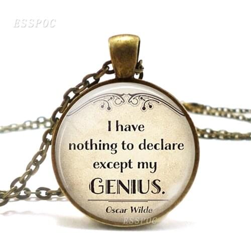 I Have Nothing To Declare Except My Genius Necklace, Funny Quote Pendant, Literary Glass Cabochon Dome Jewelry Birthday Gift