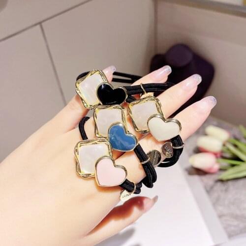 Fashion Love Square Elastic Hair Tie Rope Girl Ponytail Head Rubber Hair Band Hair Accessories Princess Hair Jewelry Headwear