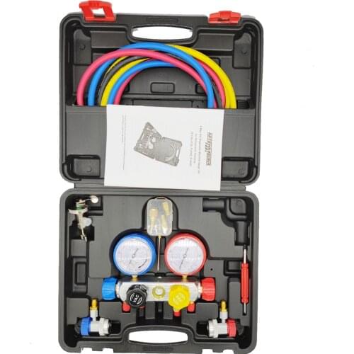 4 Way AC Diagnostic Manifold Gauge Set with 1/4" Can Tap for R410A R22 R134A HVAC