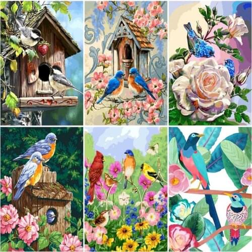 CHENISTORY DIY Oil Painting By Numbers For Adults Brids House Landscape Picture By Number 60x75cm Frame DIY Gift For Home Decor