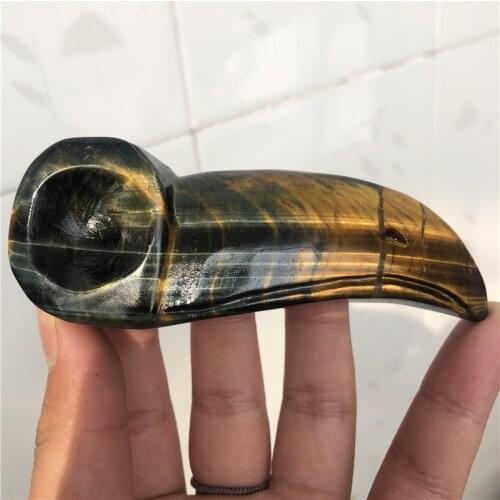 Natural yellow tiger eye stone hand-carved bird head boutique unique bedroom ornaments animal crafts