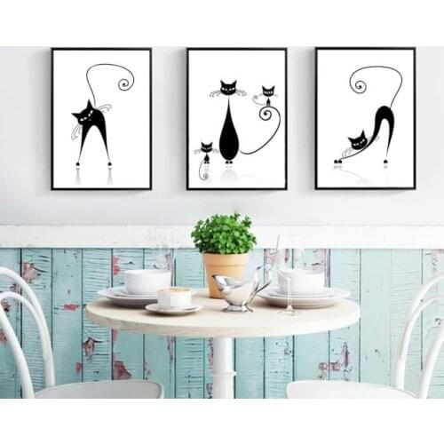 Nordic Minimalist Black and White Cat Decorative Painting Wall Art Canvas Home Decor Kitchen Cuadros Decoracion Salon Fallout