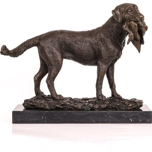Hunting Dog with Prey Statue Animal Sculpture Vintage Lost Wax Hot Casting Bronze Figurine Art Home Decoration