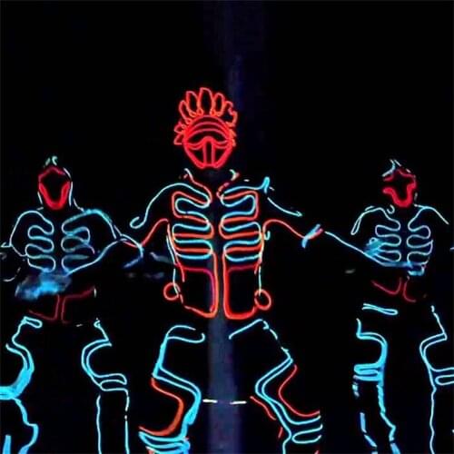 Wholesale Led Growing Flashing EL Wire Dance Costume Robot Suit Party With Mask For Stage Show,Club Bar,DJ Accept Custom Design