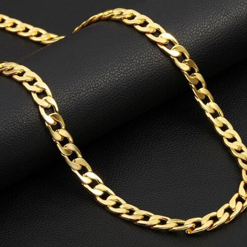 Punk Cuban Chain Gold Necklace Men 45/50/55/60/65/70/75CM Link Curb Chain 18K Long Necklace for Women Fashion Jewelry Charm Gift