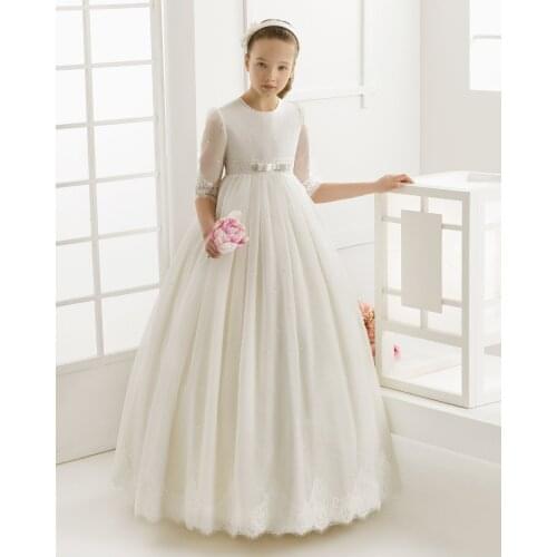 Beaded Crystal Flower Girl Dresses Short Sleeve With Shawl Princess Dress For Weddings First Communion Dress Special Occasion