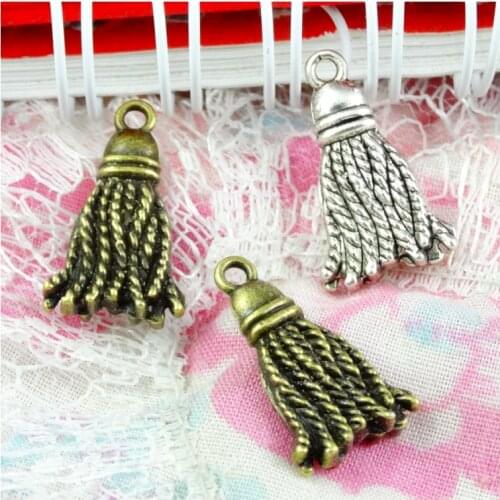 50pcs Charms Jewelry Findings DIY Accessories Imitation Tassel Pendant 2 Colors Antique Silver Plated Antique Bronze 20x11.8mm