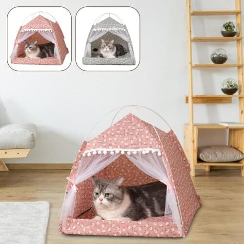 Portable Pet Tent Cat Nest Semi-Enclosed Cat Tent Cats Warm Sleeping Bag Pet Hut Shelter with Screen Door for Small Cat Dog