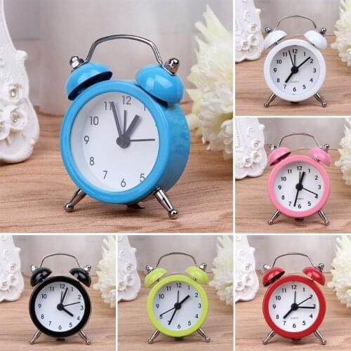 Portable Cute Mini Round Battery Alarm Clock Desktop Table Bedside Clocks Decor