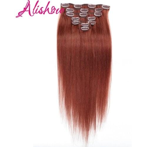 Alishow Machine Made Remy Straight Hair Clip In Human Hair Extensions Natural Hair 8 Pieces/Set Full Head Sets 120G Ship Free