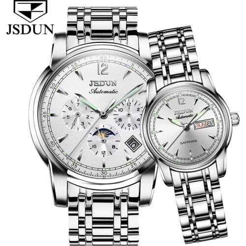 JSDUN 2021 Luxury Couple Watch Top Brand Sports Mechanical Watch Couple Fashion Waterproof Steel Band Clock Reloj de Pareja 8750