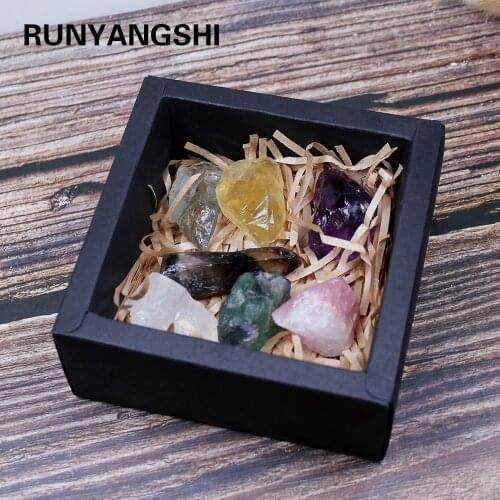 Runyangshi 1set Natural amethyst crystal original stone seven chakras large grain unpolished rosre quartz Collection Gift