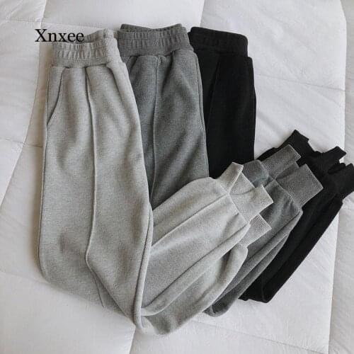 Gray Sports Pants Womens Loose Beam Feet Spring Autumn Korean-Style Thin Student Pants Running Casual Harem Pants