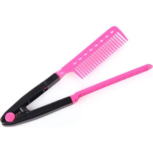 Folding Hairbrush Hair Straightener Comb V Shape Salon Hairdresser Barber Hair Cutting Comb Hair Brush Styling Tool (Red)