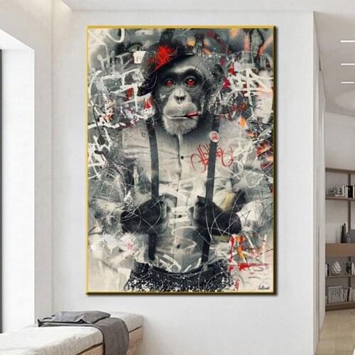 Modern Wall Art Decor Animal Graffiti Art Monkey Canvas Painting Cuadros Wall Art Posters Prints Wall Pictures for Living Room