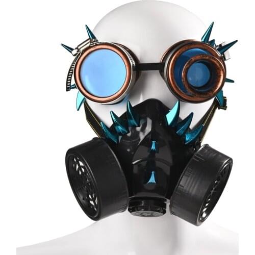 Steam Punk Retro Rivets Mask with Goggles Steampunk Cos Stage Props Personality Popular Mask Punk Blue Spikes Mask