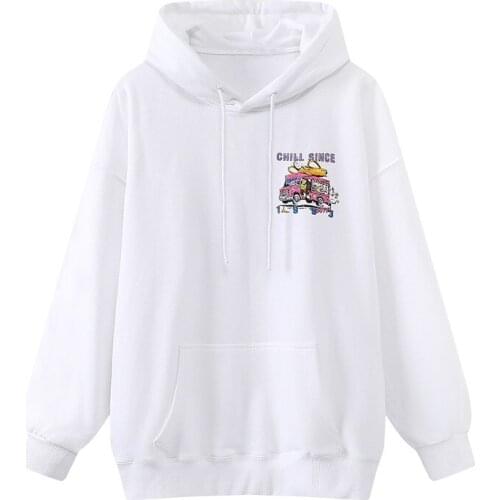 Oversize Girls Soft Cotton Vintage Hoodies 2021 Spring-autumn Office Ladies Fleece Pullovers Loose Women Printed Hoodie