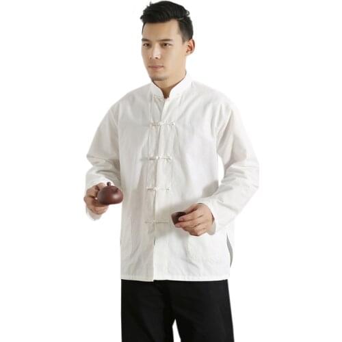 Long Sleeve 100%Cotton Traditional Chinese Clothes Tang Suit Top Men Kung Fu Tai Chi Uniform Shirt Blouse Hanfu male Costume