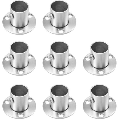 Uxcell 8pcs Stainless Steel Pipe Fittings Wardrobe Pipe Bracket Wall Mount Floor Rod Flange Socket 19mm-32.5mm Dia Hardware Tool