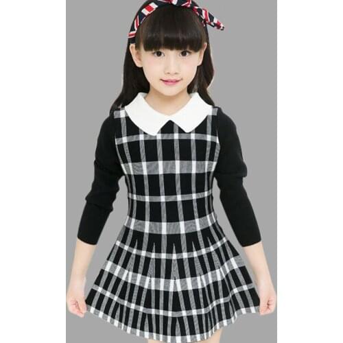 Spring Autumn Girls Dress Teenage Plaid Party Dresses Knitted Cotton Kids Girls Clothes Kids Clothes Girls Dress