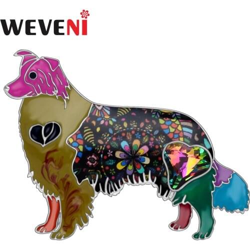 WEVENI Enamel Alloy Rhinestone Border Collie Dog Brooches Animal Jewelry Pin For Women Girls Gift Scarf Decorations Accessories