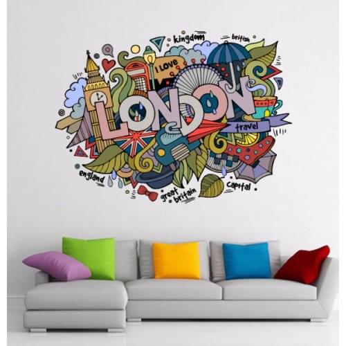 I Love London UK Britain Illustration Fashion Wedding Decor Vinyl Waterproof Wall Sticker Wallpaper Wall Decal Baby Rooms Decor