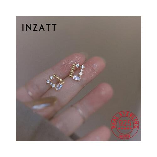INZATT Real 925 Sterling Silver Zircon Square Bead Stud 14K Earrings For Women Bohemian Fine Jewelry Accessories Drop Shipping