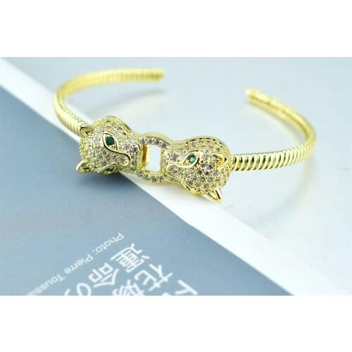 Gold Leopard Head Bracelets Bangles Punk Hip Hop Jewelry Open Bracelet for Women Copper Zirconia Women Jewelry Bracelet