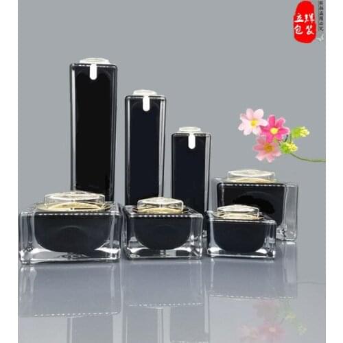 10pcs/lot 10g/15/30/50g Black Cream Cosmetic Jar Pot 30/50/100ml Acrylic Lotion Pump Bottle DIY Refillable Container Travel Set