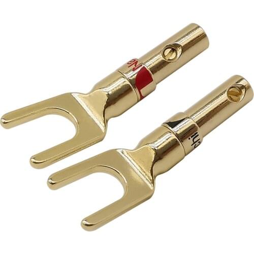2Pcs/Lot Spade Speaker Y Fork Connectors Brass Gold plated Y /U Shape Spade Speaker Plugs Audio Screw Fork Connector Adapter