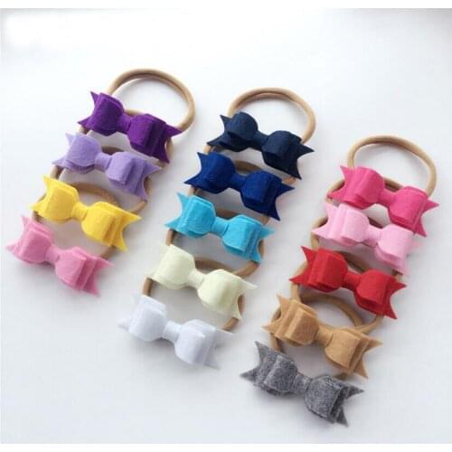 20pcs New 3 Layer Felt Bows With Headband For Girls kids hairbands Hair Accessories Non-woven fabric bows