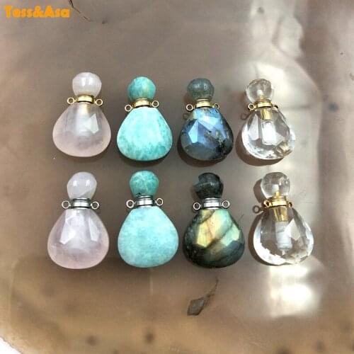 3pcs Rose Quartz Clear Crystal Purification Perfume Bottle Pendant Necklace for Women Natural Crystal Essential Oil Vial Jewelry